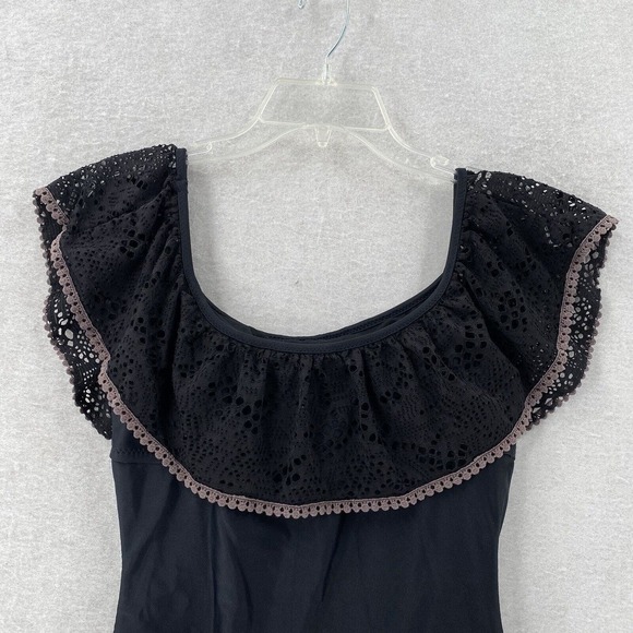 Mossimo Black‎ Crochet Off Shoulder Swimsuit Womens SMALL One Piece Black Lace - Picture 10 of 12